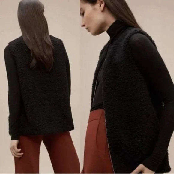 Aritzia Wilfred Chatou Fuzzy Teddy Sherpa Vest Black Size Small - Picture 2 of 8